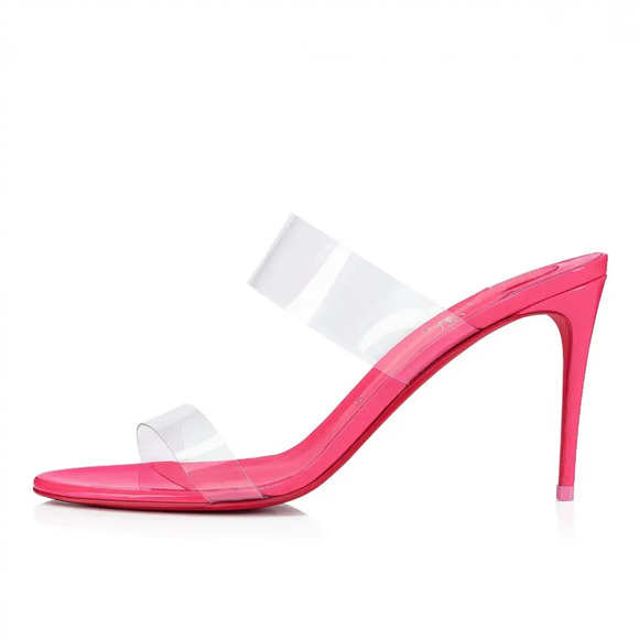 Christian Louboutin Just Nothing 85 Pink Patent PVC Sandal Mule Heel Pump 36.5 - Picture 3 of 12